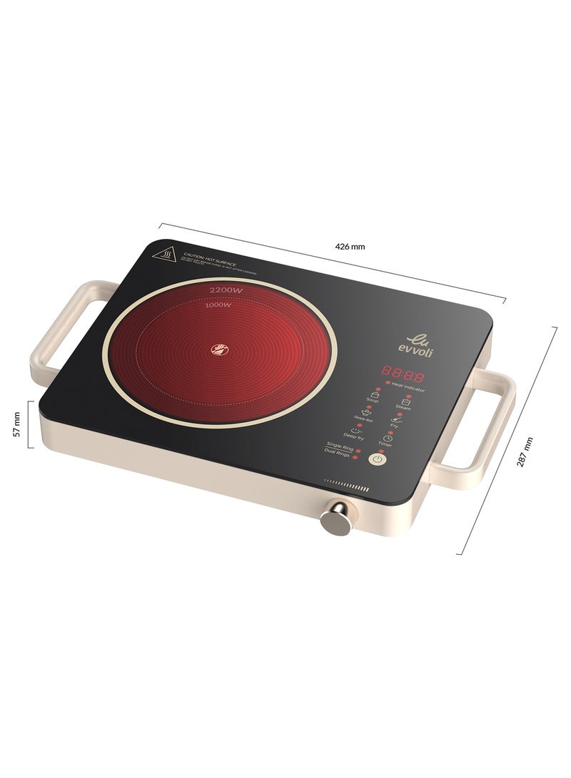 evvoli 2200W Ceramic Cooking Hob EVKA-CH105C Cream - Image 4