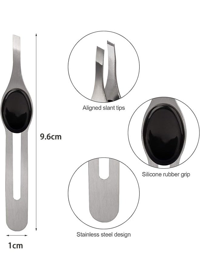 Generic 4 Pcs Stainless Steel Beveled Eyebrow Clip, Eyebrow Pliers Eyebrow Repair Tool, Non-Slip Grip Slant Tip Tweezers, Used for Eyebrow Shape and Facial Hair Removal - Black / Silver  - Image 2
