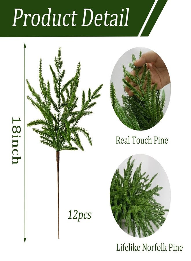 Cherica 12 Pcs Real Touch Norfolk Pine Branches Christmas Decorations, 18 Inch Greenery Xmas Picks Artificial Plants Norfolk Pine Stems Home Decor for Vase DIY Garland Wreath Evergreen Winter Decor - Image 3