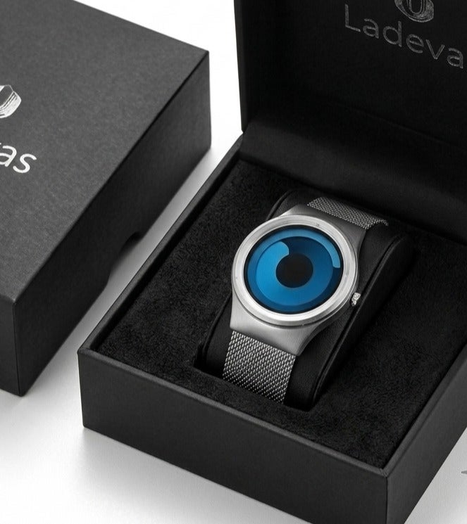 Ladevas Elegant wristwatch – silver stainless steel case and adjustable mesh strap – unique futuristic design. - Image 5