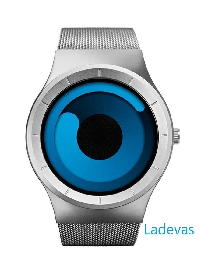 Ladevas Elegant wristwatch – silver stainless steel case and adjustable mesh strap – unique futuristic design. - Image 1