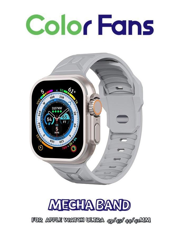 Color Fans Apple Watch Ultra Mecha Band 49mm 45mm 44mm 42mm for Men Women, Soft Silicone Sport Band Replacement Strap for Apple Watch Ultra iWatch Series 8 7 SE 6 5 4 3 2 1 - Cloud gray 