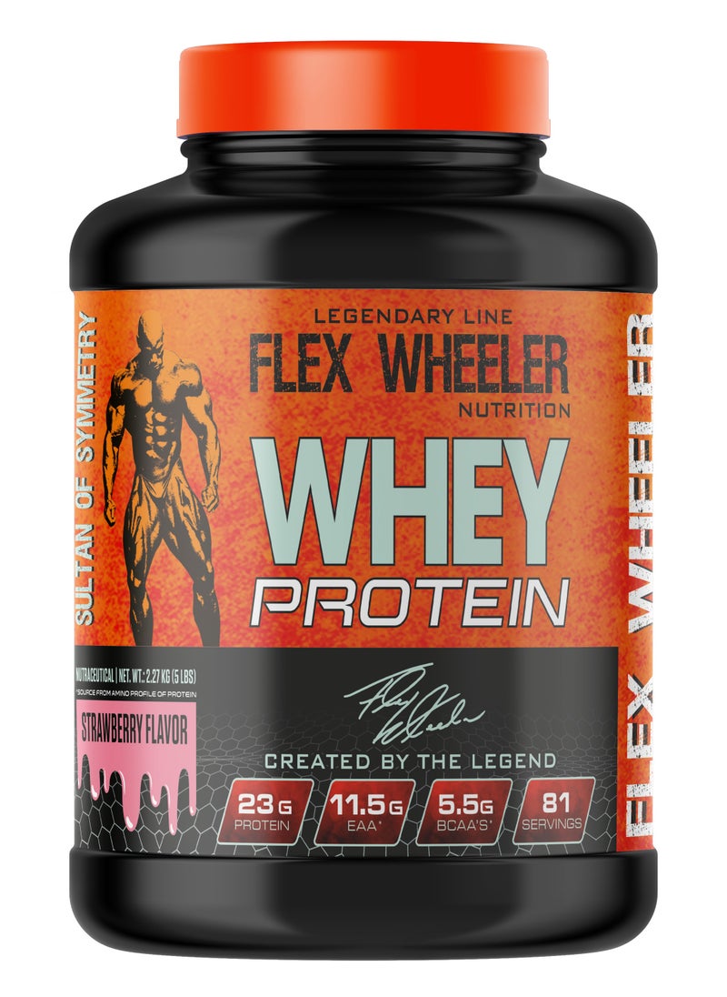 فليكس ويلرنيوتريشن  - بروتين مصل الحليب بنسبة 100% من Flex Wheeler - نكهة الفراولة، 2.27 كجم (81 حصة) - Image 1