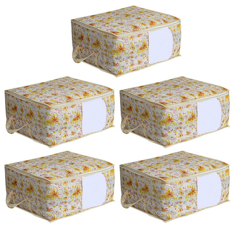 Kuber Industries Red Flower Design 5 Pieces Non Woven Under Bed Storage Bag - Image 1