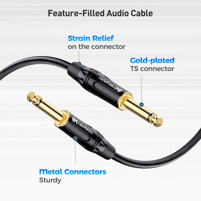 Cable Matters كابل ماترز 2-باك 1/4 بوصة TS إلى TS كابل كهربائي للجيتار 6 أقدام - كابل جيتار/كابل مضخم صوت الجيتار/كابل آلة موسيقية للجيتار الكهربائي، الماندولين، مضخم الصوت للباس، لوحة المفاتيح، الخلاط، معادل الصوت - Image 4