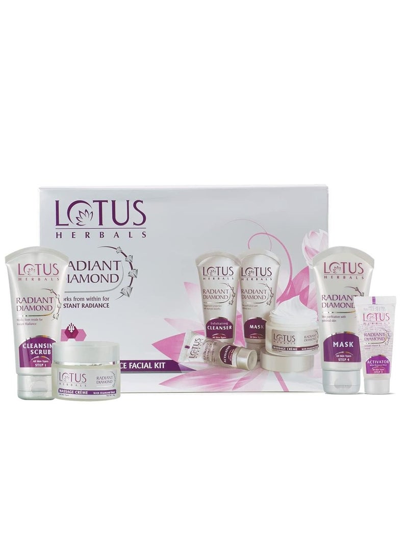 LOTUS HERBALS Radiant Diamond Cellular Radiance 5 In 1 Facial Kit With Diamon Dust And Cinnamon For All Skin Types 170gm - Image 1