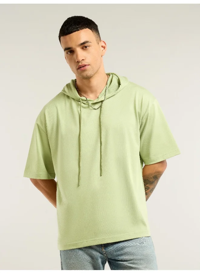 Beyoung Pista green Hooded Oversized T-Shirt