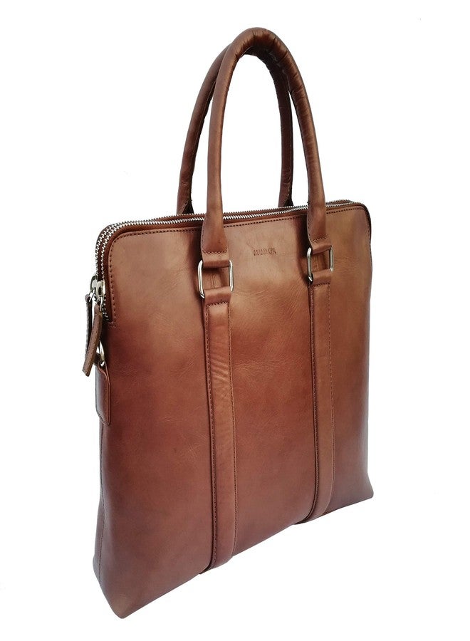 MANDAVA Genuine Leather Messenger Bag Unisex Satchel Women's Shoulder Office Bag Handbag (Brown) - Image 2