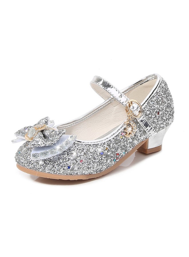 Girls High Heels  Spring New Princess Shoes Student Children's Single Shoes Little Girls Performance Crystal Leather Shoes