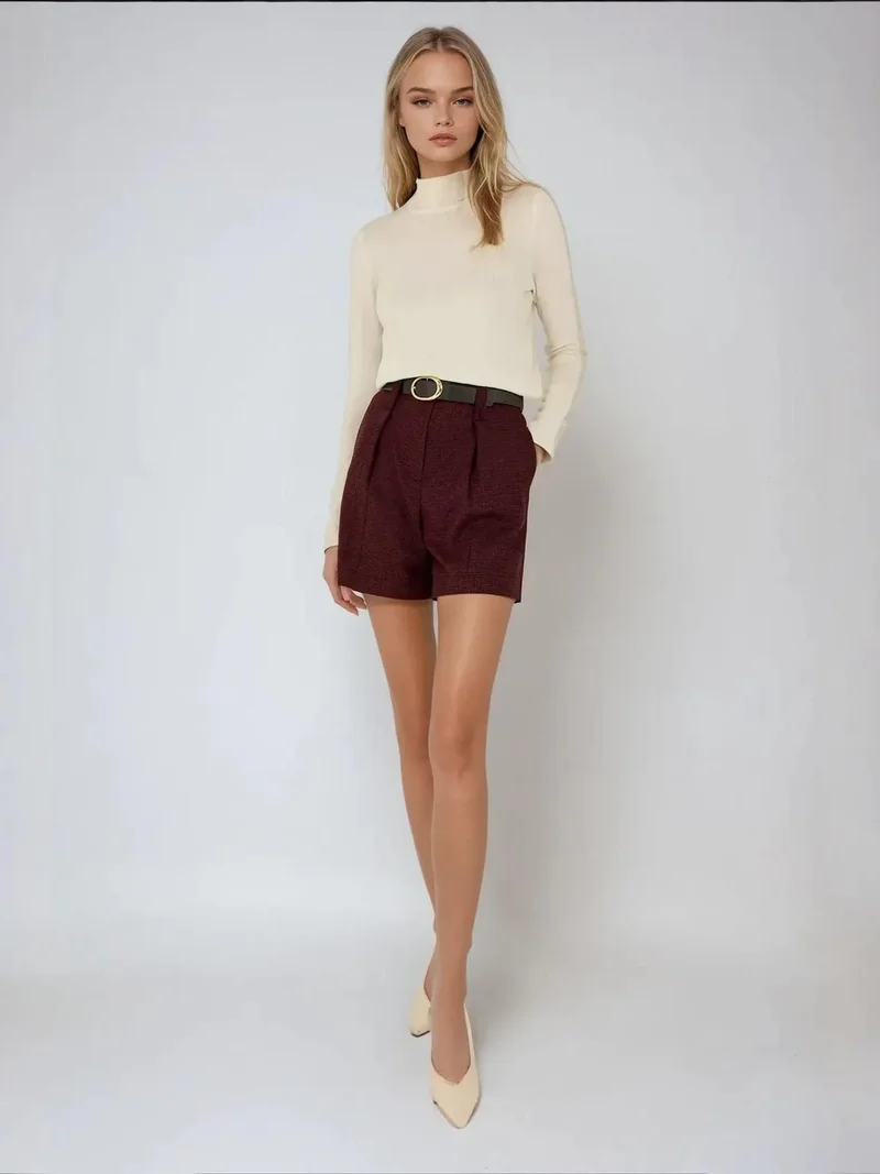 Hiccup Burgundy Red High Waist Mini Shorts for Women | Best Price UAE