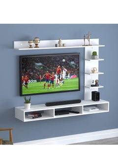MODERN HOME Wood Wall Mount TV Unit With side and top shelves for TVs up to 55 Inches 160cm White  - Image 1
