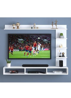 MODERN HOME Wood Wall Mount TV Unit With side and top shelves for TVs up to 55 Inches 160cm White  - Image 2