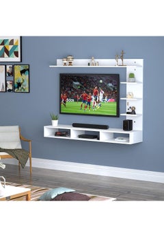 MODERN HOME Wood Wall Mount TV Unit With side and top shelves for TVs up to 55 Inches 160cm White  - Image 3