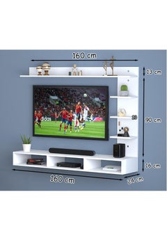MODERN HOME Wood Wall Mount TV Unit With side and top shelves for TVs up to 55 Inches 160cm White  - Image 4