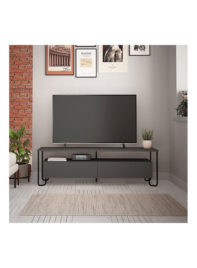 Mourah Home Cornea Tv Cabinet 2Door Storage Up To 60'' Inch Tvs | Modern Tv Stand With Sturdy Metal Legs For Home Office And Hotels | Storage Cabinet| 150X42X45 Cm (Dark Grey) - Image 1