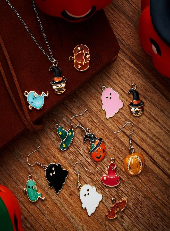 Mtlee 52 Pieces Halloween Beads Gold Earring Charms DIY Bat Cat Pumpkin Alloy Jewelry Making for Necklace Bracelet Keychain - Image 5