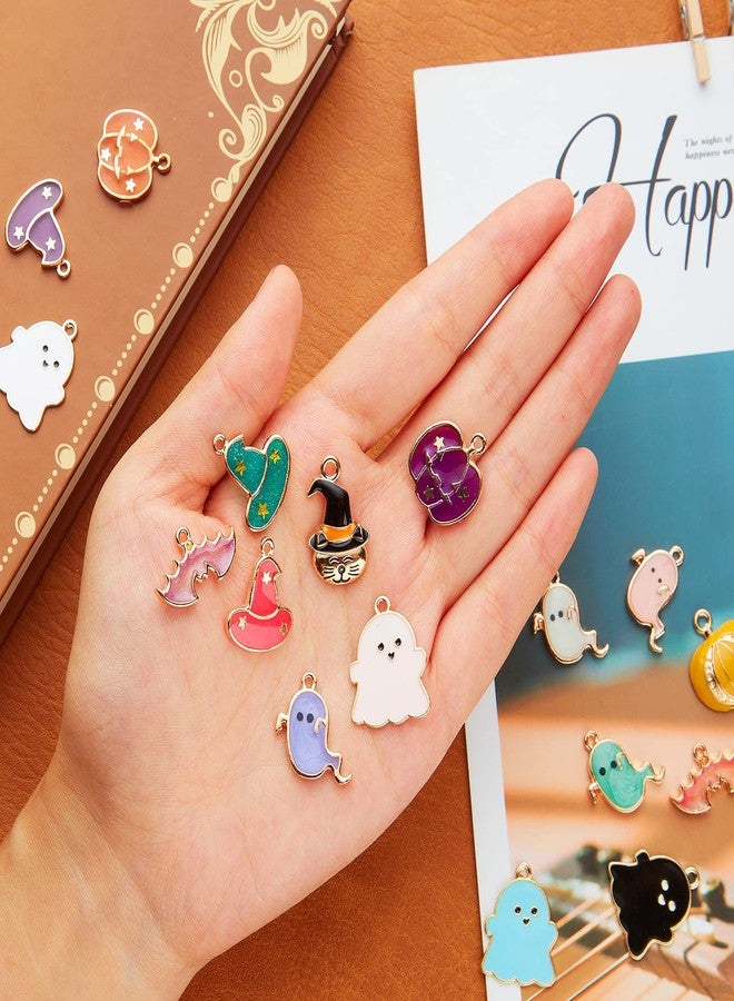 Mtlee 52 Pieces Halloween Beads Gold Earring Charms DIY Bat Cat Pumpkin Alloy Jewelry Making for Necklace Bracelet Keychain - Image 4