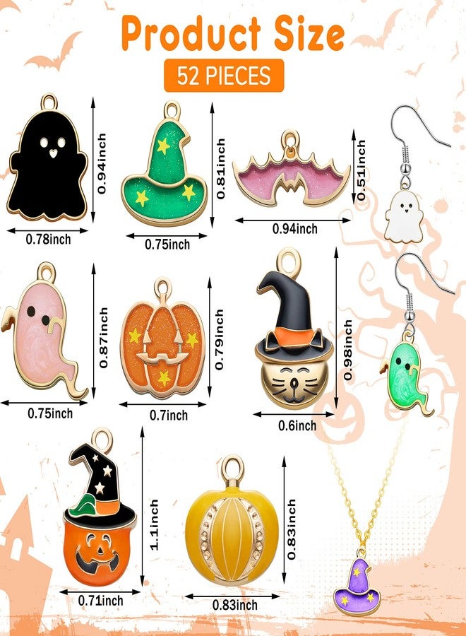 Mtlee 52 Pieces Halloween Beads Gold Earring Charms DIY Bat Cat Pumpkin Alloy Jewelry Making for Necklace Bracelet Keychain - Image 2