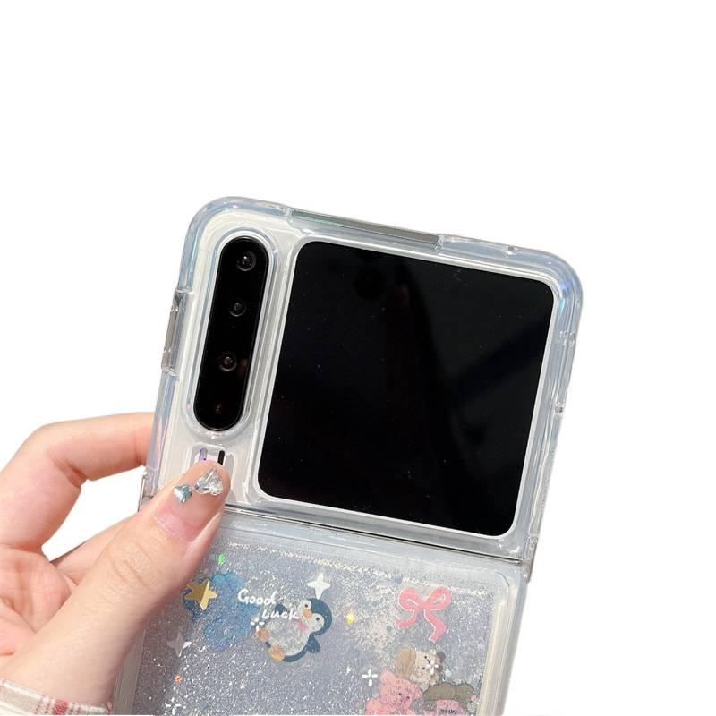 غطاء واقي، Quicksand Jellycat Cartoon، مقاوم للصدمات لـ Samsung Galaxy Z Flip 7، بطريق Jellycat المتلألئ بالرمل المتحرك , حماية من السقوط للمدرسة للهدايا لترتيب الأغراض - Image 3