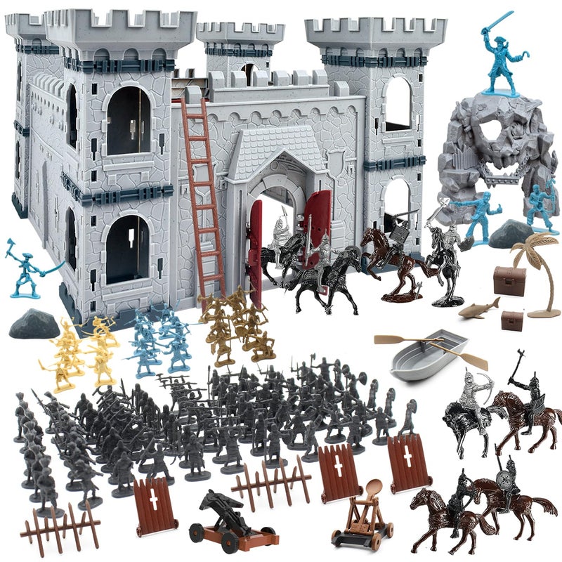 Plustopoy Medieval Castle Knight Toy Soldier Figures Army Men Toys The Medieval Times Middle Ages DIY Castle Building Toy Piracy Knight Action Figurines with with 20 Piracies 12 Soldiers 8 Cavalry - Image 2