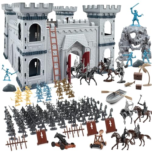 Plustopoy Medieval Castle Knight Toy Soldier Figures Army Men Toys The Medieval Times Middle Ages DIY Castle Building Toy Piracy Knight Action Figurines with with 20 Piracies 12 Soldiers 8 Cavalry - Image 1