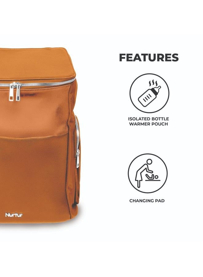 Nurtur Nurtur Aura Maternity Diaper Bag PU Leather and Nylon Fashion Bagpack Bag Multifunction Travel Bag with insulator bottle warming pocket and changing pad - Nude  - Image 3