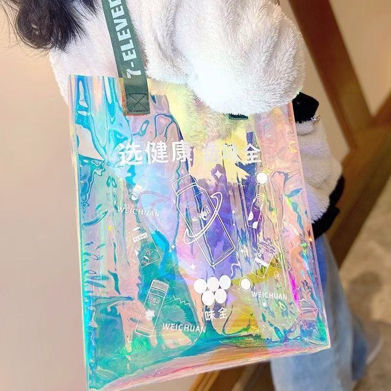 Colorful Laser Bag, Transparent Painting Bag, Handbag, Printed Pattern, One-Shoulder Hand-Carrying Anti-Fruit Jelly Bag, Shopping Bag - Image 4