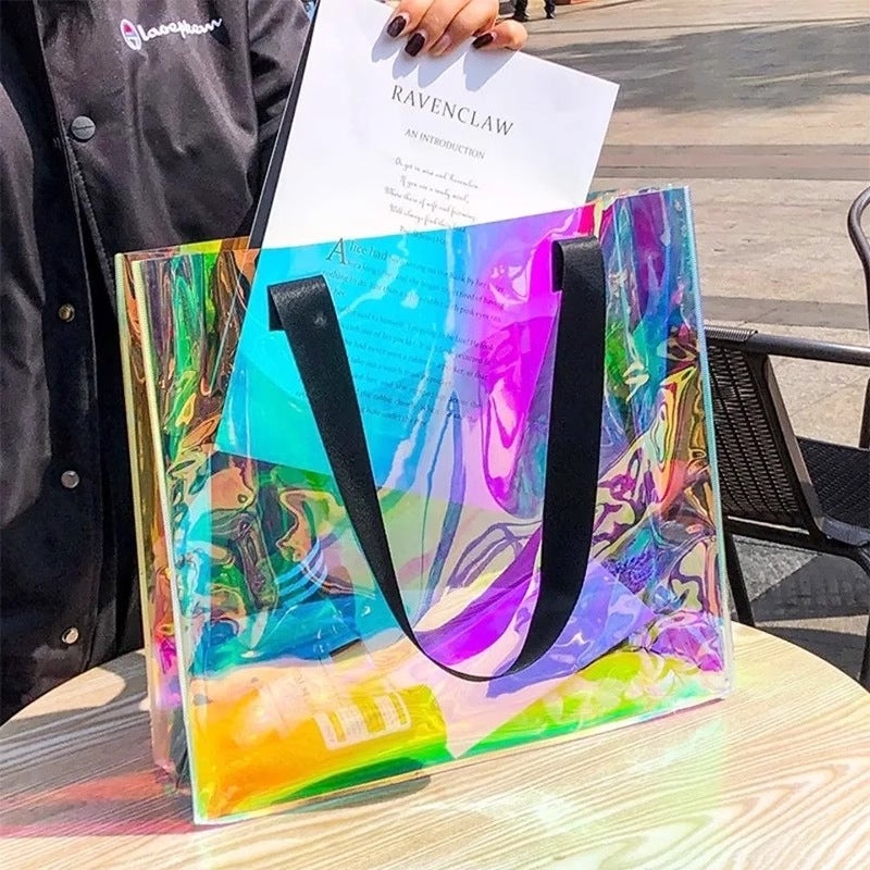 Colorful Laser Bag, Transparent Painting Bag, Handbag, Printed Pattern, One-Shoulder Hand-Carrying Anti-Fruit Jelly Bag, Shopping Bag - Image 2