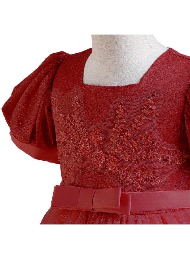 Luobobeibei 2025 Girls' Blue Long Dress, Children's Princess Dress, Wedding Host Performance Costume, Red, Size 150 - Image 3