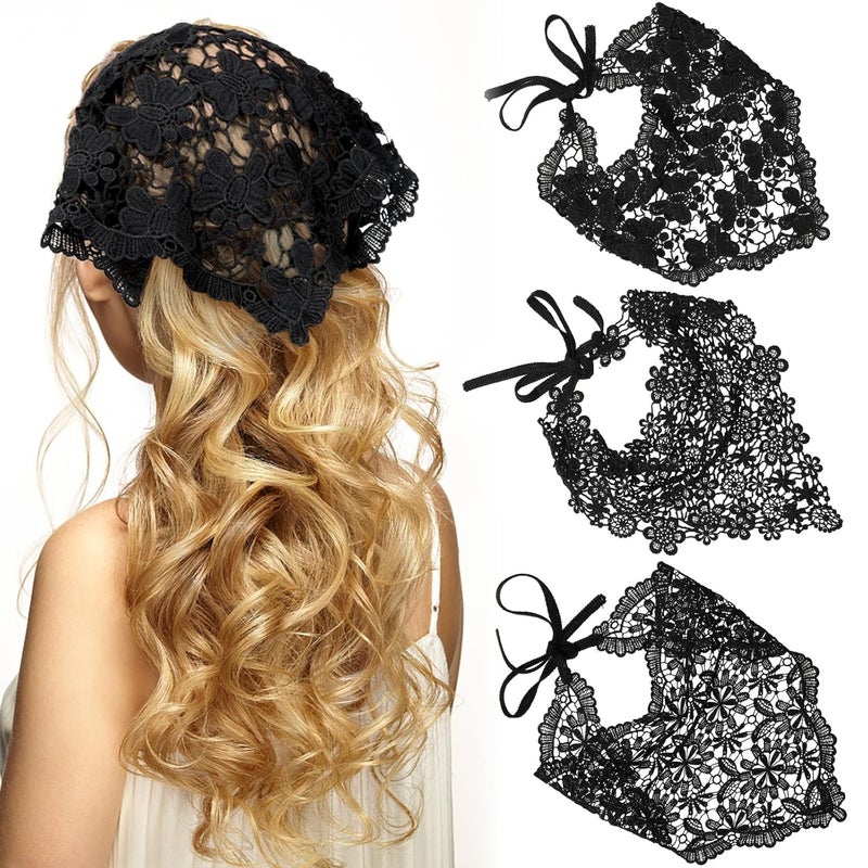WELROG 3 PCS Hair Scarf Hair Bandanas Chiffon Head Kerchief Vintage Knitted Headband for Women Headwrap for Girls