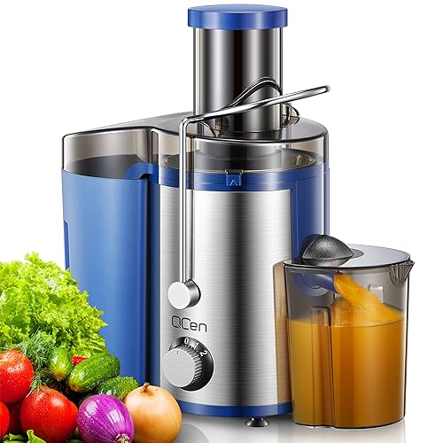 QCEN Juicer Machine, 800W Centrifugal Juicer Extractor with Wide Mouth 3” Feed Chute for Fruit Vegetable, Easy to Clean, Stainless Steel, BPA-free (Blue) - Image 1