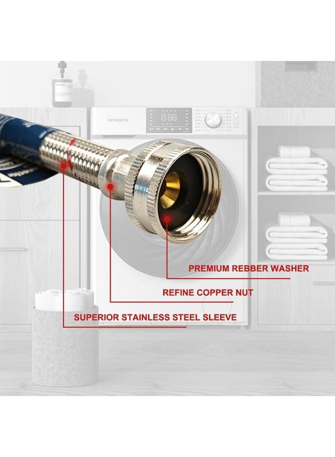 PLUMBINGMASTER 10FT Stainless Steel Washing Machine Hoses with 90 Degree Elbows,2 Pack Red and Blue Washer Hoses,Burst Proof Hot & Cold Water Connection Inlet Washer Supply Lines - Image 2