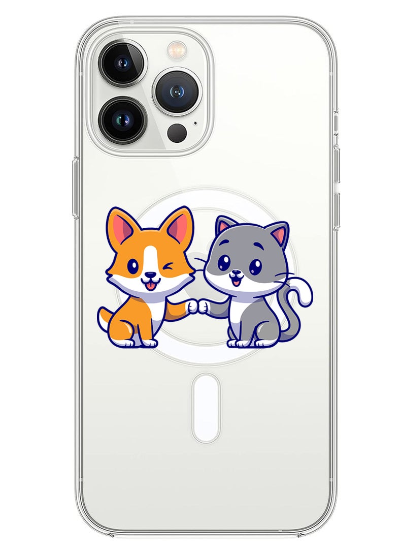 Theodor Magnetic Case for iPhone 13 Pro Max 6.7-inch Compatible with MagSafe Wireless Charging, Shockproof Phone Bumper Cover Cat and dog friendship - Image 1