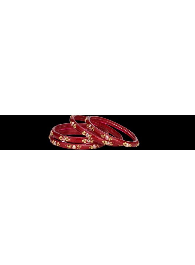 AFAST Stylish Red Glass Bangle Kada Set - Pack Of 4, Perfect For Bridal Functions & Wedding Parties - Image 4