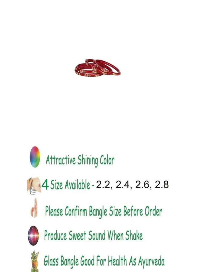 AFAST Stylish Red Glass Bangle Kada Set - Pack Of 4, Perfect For Bridal Functions & Wedding Parties - Image 3