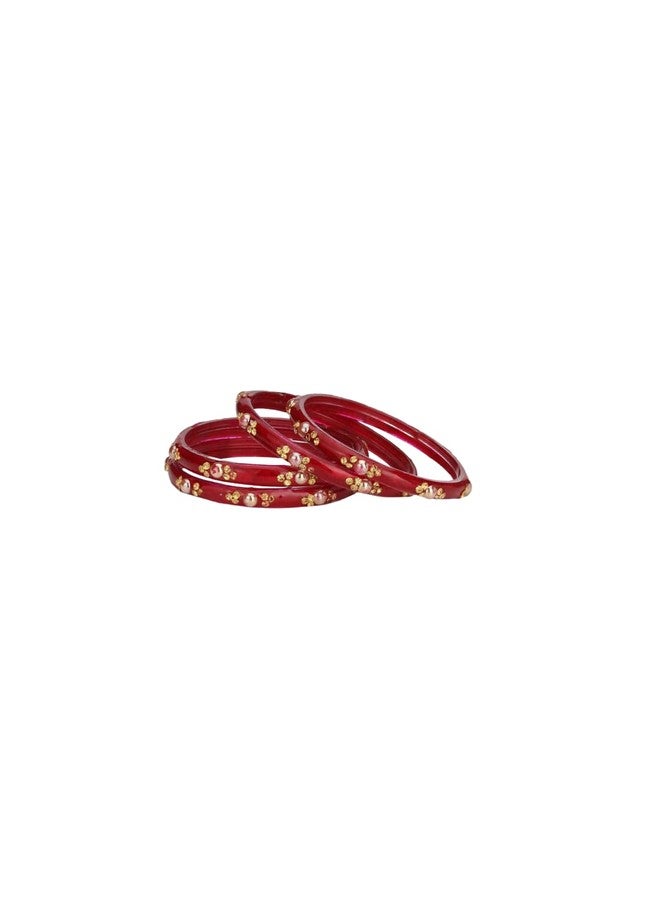 AFAST Stylish Red Glass Bangle Kada Set - Pack Of 4, Perfect For Bridal Functions & Wedding Parties - Image 1