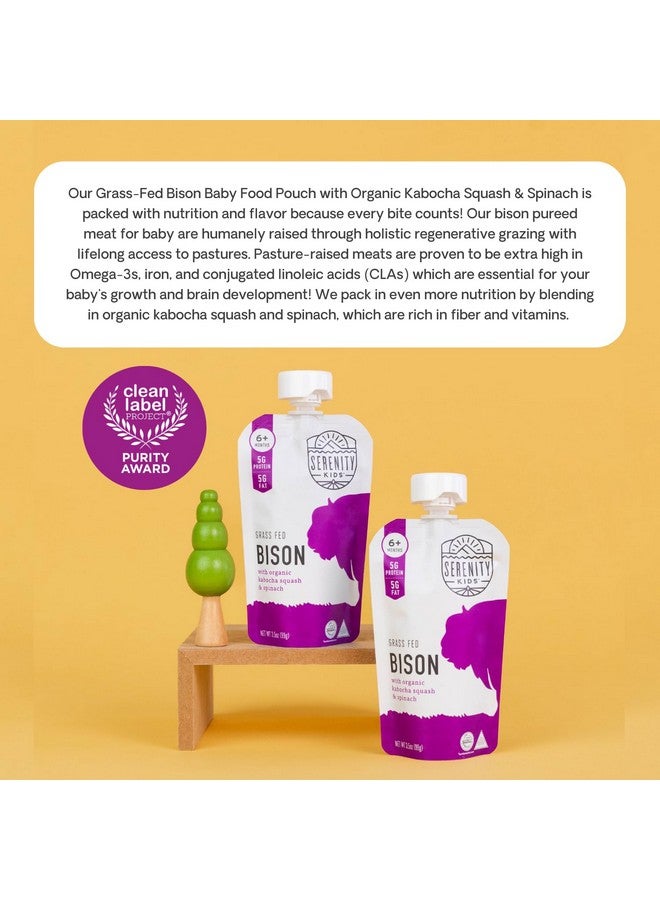 Serenity Kids Baby Food Pouches, Grass Fed Bison with Organic Kabocha Squash & Spinach, For 6+ Months, 3.5 Ounce Pouch (12 Count) - Image 3
