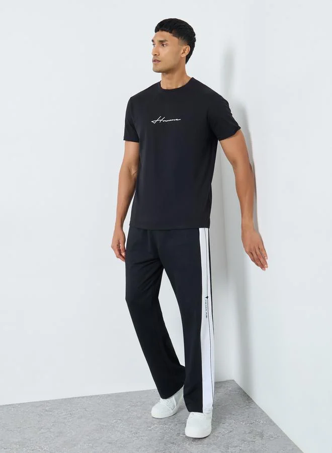 Styli Styli Men Black Slogan Print Crew Neck T-Shirt