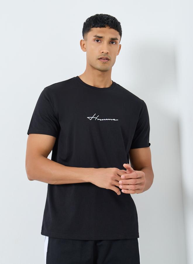 Styli Men Black Slogan Print Crew Neck T-Shirt - Image 1