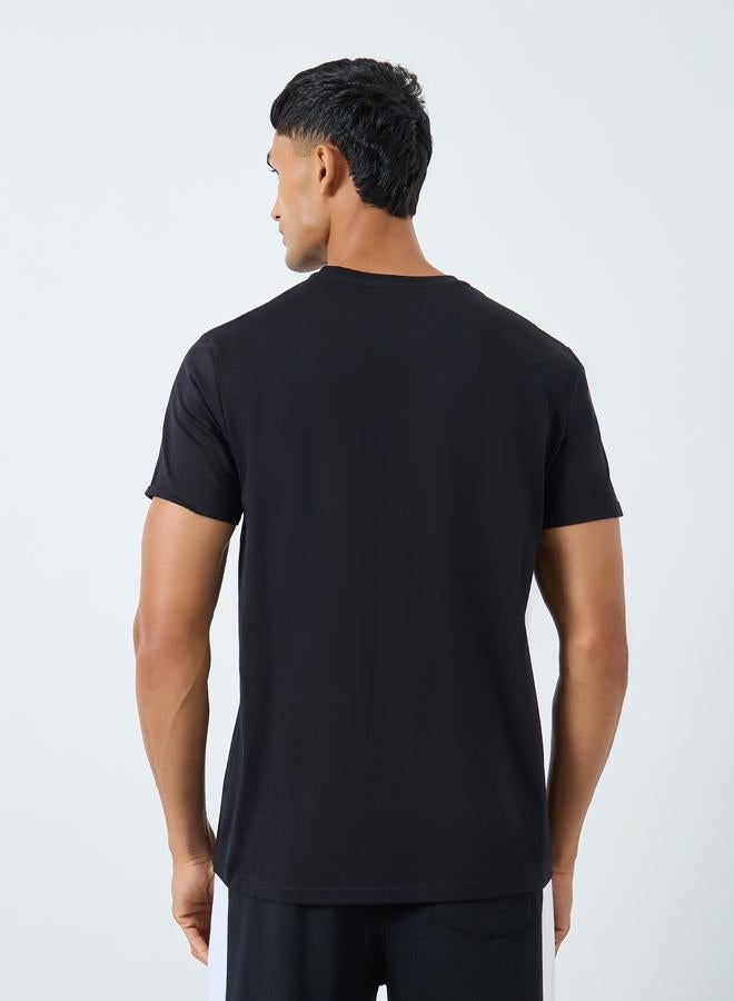 Styli Men Black Slogan Print Crew Neck T-Shirt - Image 4