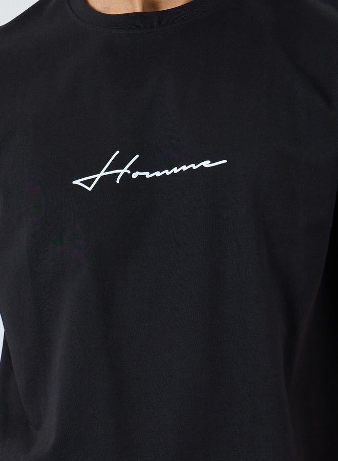 Styli Men Black Slogan Print Crew Neck T-Shirt - Image 3