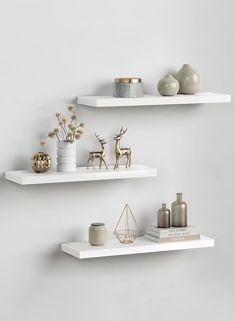 Peachjoy White Three-Layer Floating Shelves, Decorative Wall Shelves, Bathroom Hanging Set, Kitchen Living Room/Kitchen/Bedroom Storage  - Image 1