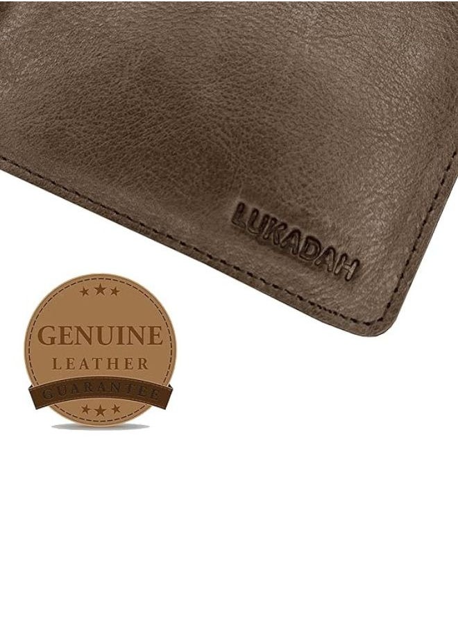 Lukadah - Lukadah Classic Handcrafted Bi-Fold Genuine Full Grain Animal Hide Real Crazy Horse Leather Wallet for Men's (Brown Seaweed) - Image 1