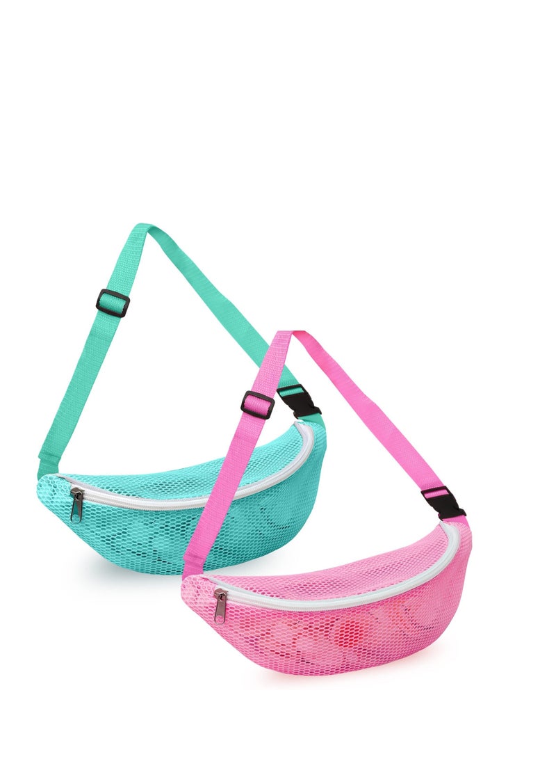Excefore 2 PCs Beach Toy Mesh Beach Bag Kids, Collecting Seashells Rocks Bags, Adjustable Strap Beach Cross Body Bag for Boys Girls - Image 1