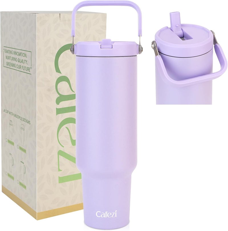 Cafezi 1.5L Stainless Steel Tumbler with Lid & Straw, Vacuum Insulated Tumbler, Leakproof Travel Cup with Handle for Hot & Cold Drinks, Fits Car Cup Holder, Ideal Gift for Home, Gym, Camping | 50oz Multi-purpose fine material - Image 1