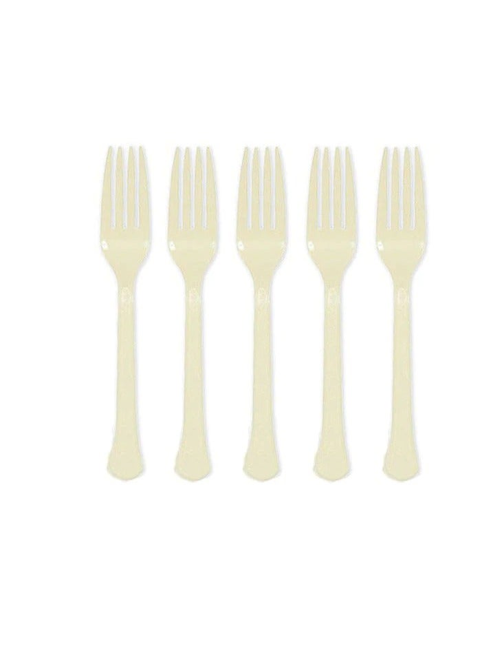 Amscan Reusable Heavy Duty Food Grade Plastic Forks, Cream - 20pcs - Image 2