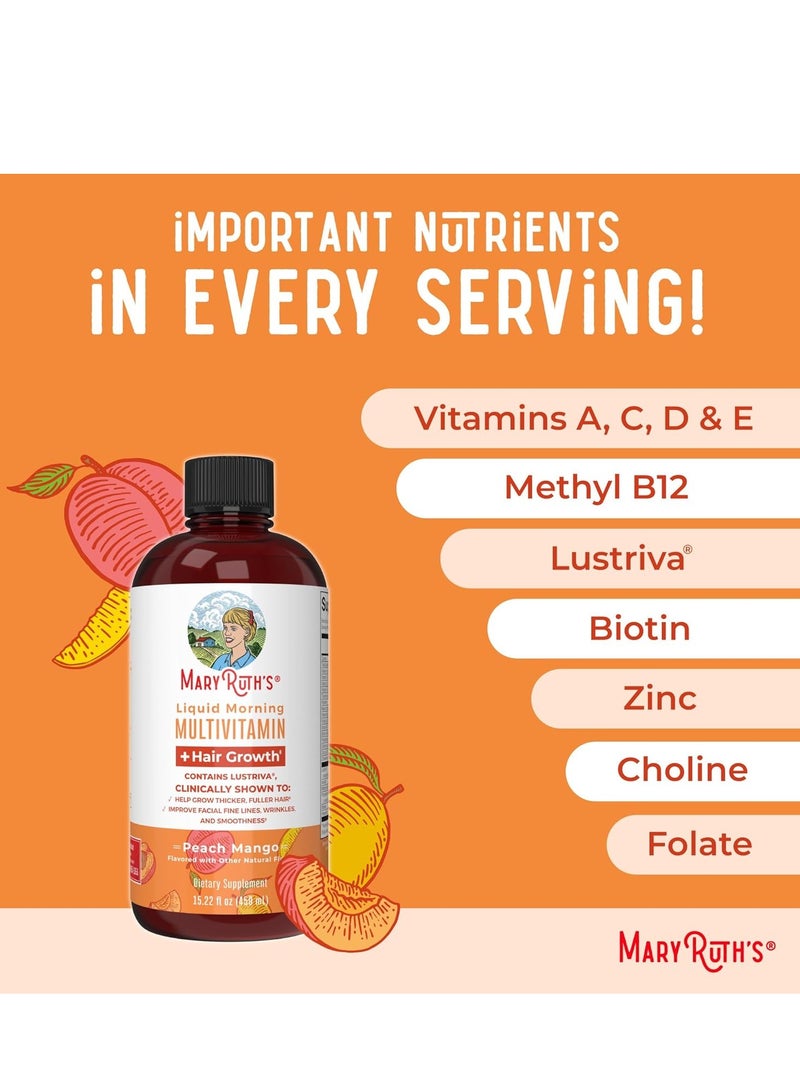 MaryRuth Organics MaryRuth Organics Liquid Multivitamin + Hair Growth | Biotin 10000mcg | Lustriva Hair Growth Supplement | Clinically Tested in Women for Thicker Hair & Facial Wrinkle | Skin Care | Ages 18+ | 15.22 Fl Oz  - Image 4