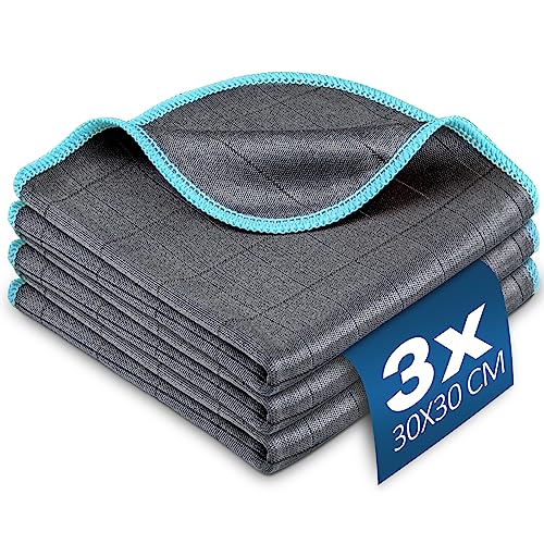 Airlab Carbon Microfiber Towels for Car Glass Window Polishing Cleaning Cloth Auto Detailing Lint Free Streak Free Drying Car Wash Large Towel, Pack of 3, 12" x 12", Grey-Blue - Image 1