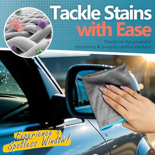 Airlab Carbon Microfiber Towels for Car Glass Window Polishing Cleaning Cloth Auto Detailing Lint Free Streak Free Drying Car Wash Large Towel, Pack of 3, 12" x 12", Grey-Blue - Image 5
