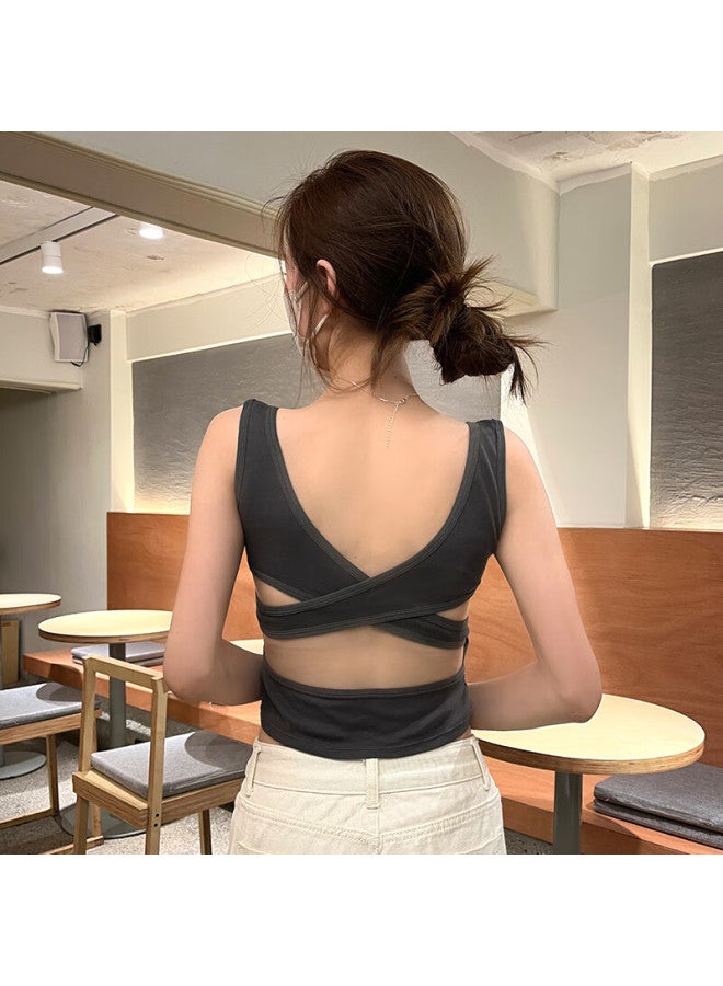 Modal Padded Camisole Tank Top For Women, Back Cross-back Design, Backless, Square Neckline, Underwear, Spring And Summer, Stylish Sleeveless Top - Image 5